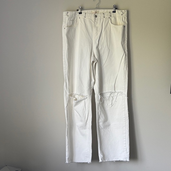 Wave Denim High rise Wide leg White Distressed Women Jeans 🤍 One Size - Picture 2 of 10